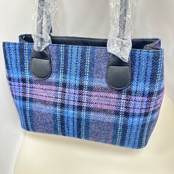 Glen Appin Harris Tweed Blue Plaid Wool Tote Bag NWT Scotland - Picture 4 of 6